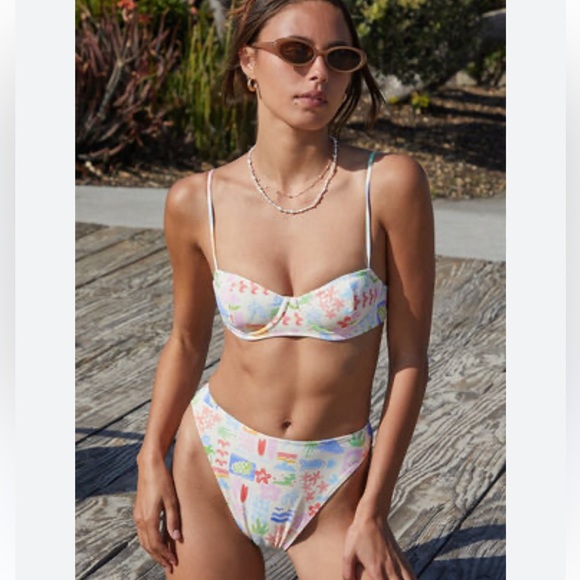 Pacsun bikini set Surf Poppy yellow high rise bottoms swimsuit XL new - Picture 1 of 14